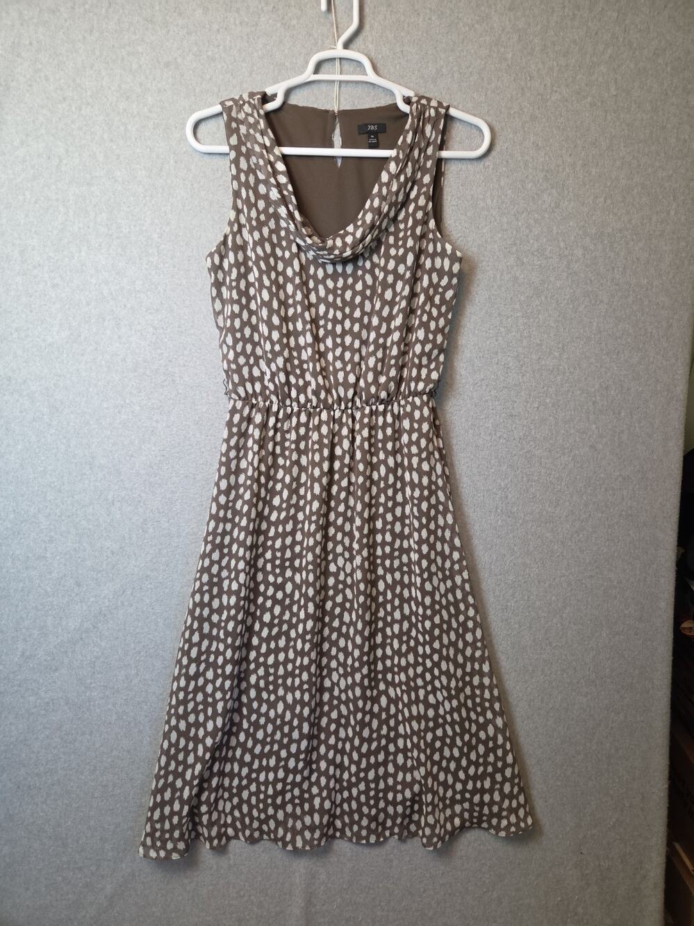 JBS Brown Abstract Dot Sleeveless Cowl Neck Fit And Flare Midi Dress Women's 14